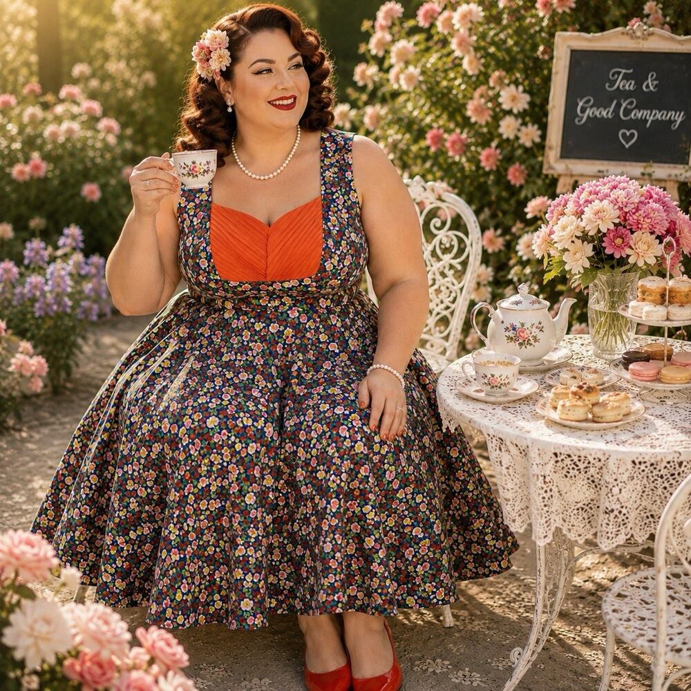 NWT Dolly & Dotty Floral Fit & Flare Retro Pinup Tea Party Dress Plus Size 18